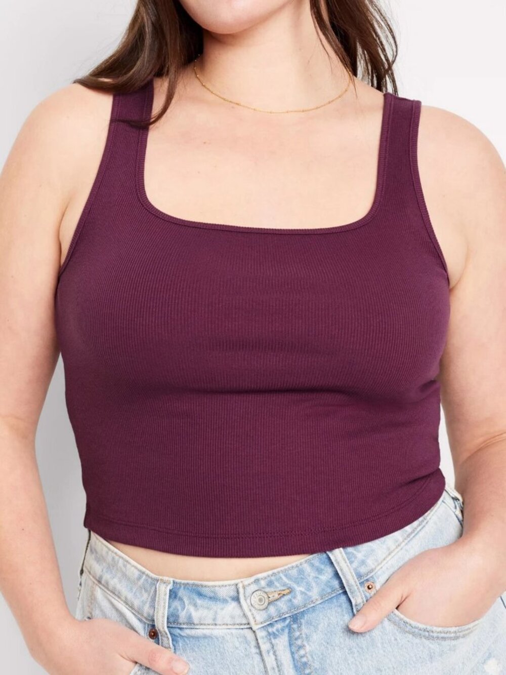 Old Navy Ultra Crop Square Neck Rib Knit Cropped Tank Top Plum Burgundy Size 2X